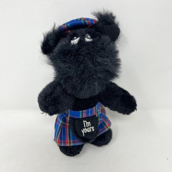 McToogal Black Scottie dog by Plaintalk Plush with Plaid Kilt & Hat I'm Yours 8" - Picture 1 of 7